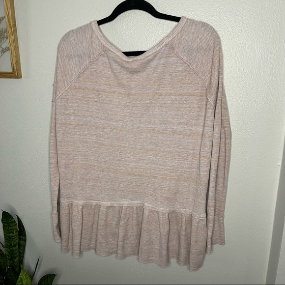 We the Free Free People Pink Coastline Peplum Long Sleeve Ruffle Hem Sweater Med - Picture 11 of 11